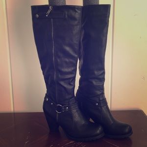 Knee High Faux Leather Biker Boots 9M